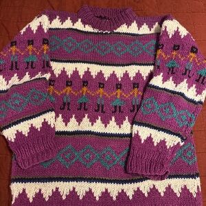 Vibrant Purple Patterned Women's Turtleneck Sweater